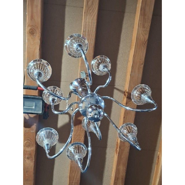 Vintage Chandelier in Chrome Metal and Thick Glass, 1960s For Sale - Image 3 of 9