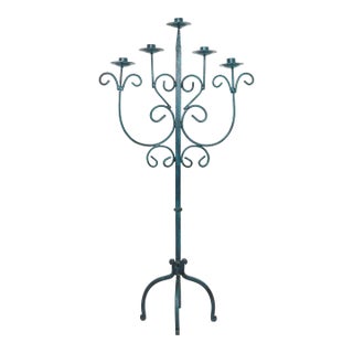 Vintage Gothic Style Wrought Iron Floor Candelabra For Sale