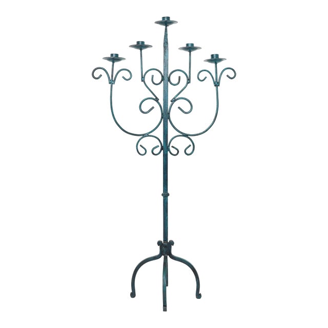 Vintage Gothic Style Wrought Iron Floor Candelabra For Sale
