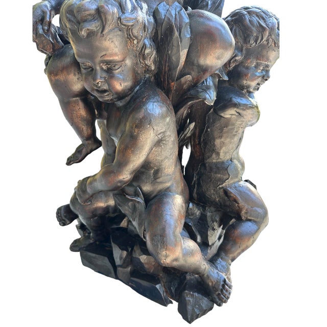 Monumental Large Scale Italian Carved Wood Putti Pedestal Sculpture For Sale In West Palm - Image 6 of 10