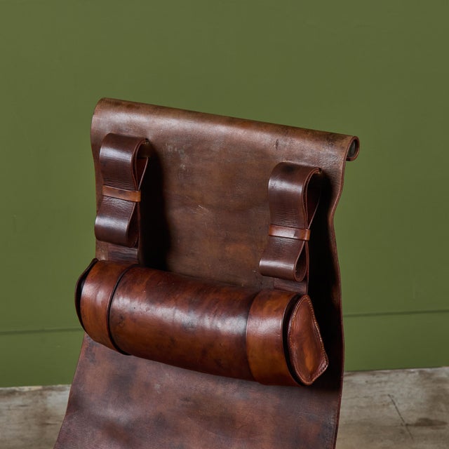 1970s Patinated Jean-Paul Rykaert Leather Sling Chair For Sale - Image 5 of 18