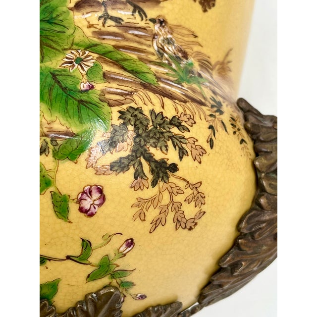 Yellow Vintage Chinoiserie Bronze Ormolu Mounted Yellow Porcelain Vase For Sale - Image 8 of 15
