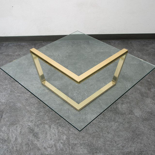 Mid Century Modern Coffee Table Square Large Brass Gold Glass 80s Vintage MCM For Sale - Image 10 of 12