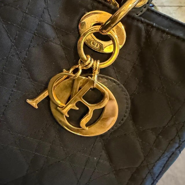 Metal 21st Century Black Fabric and Leather Large Lady Dior Bag by Christian Dior For Sale - Image 7 of 18