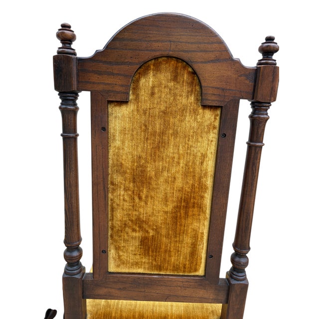 1980s Ethan Allen Jacobean Royal Charter Oak Dining Room Side Chairs Gothic Pair For Sale - Image 13 of 15