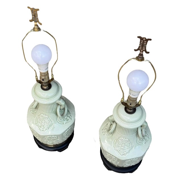 1970s Pair of Vintage Chinese Porcelain Celadon Vase Lamps For Sale - Image 4 of 7
