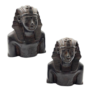 Hand Carved Ebony Wood King Tut Tutankhamen Pharaoh Bust Bookends Signed 1974 - a Pair