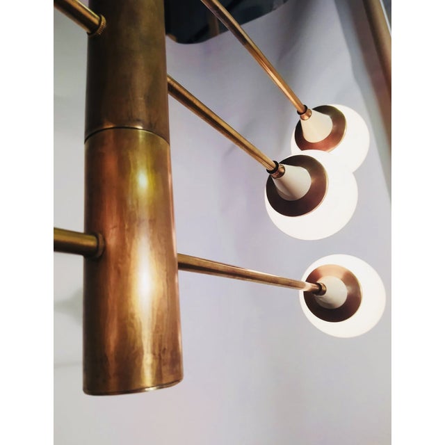 Mid-Century Brass Chandelier with 6 Opaline Spheres, Italy, 1960s For Sale - Image 10 of 14