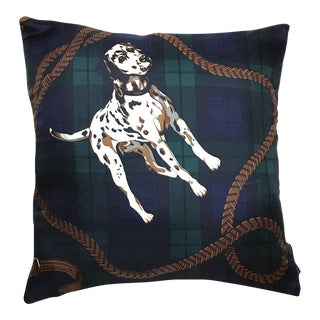 Ralph Lauren Dalmatian Dog Black Watch Tartan Plaid Vintage Silk Scarf Pillow For Sale