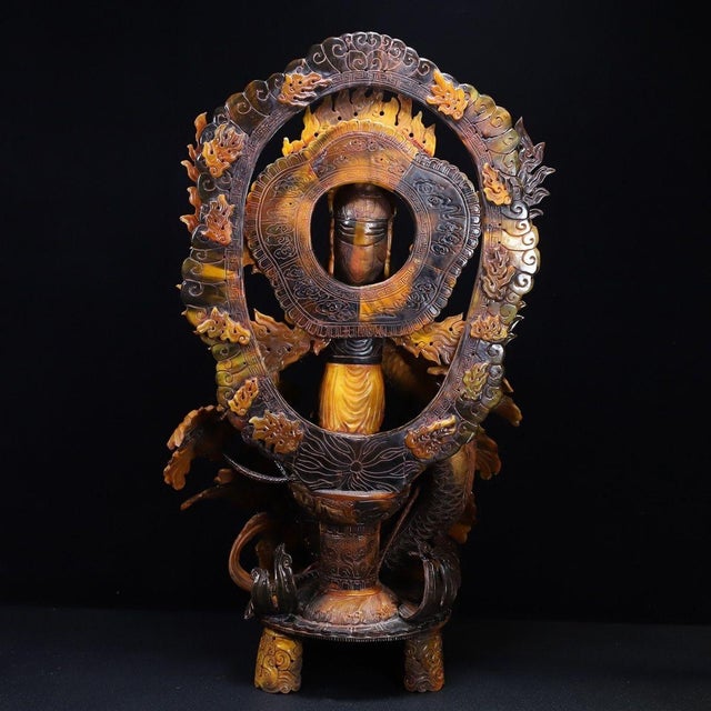 Late 19th Century Large Carved Faux Horn Bodhisattva on Dragon Sculpture For Sale - Image 4 of 10