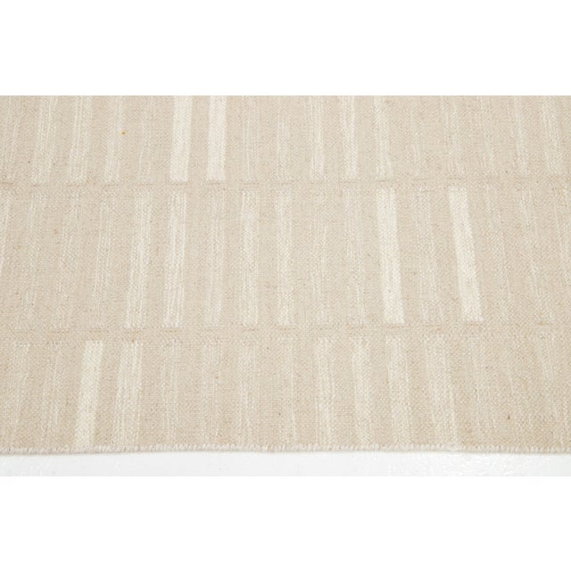 Modern Geometric Designed Kilim Flatweave Wool Rug in Beige For Sale - Image 9 of 9