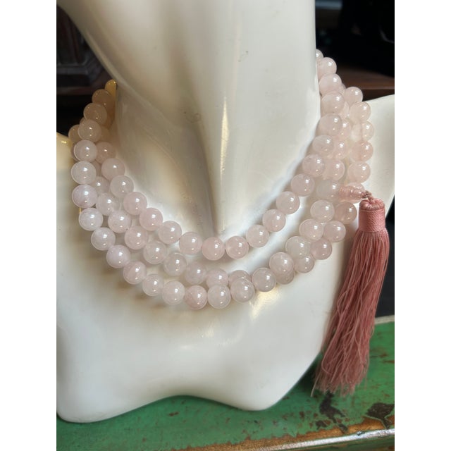 Long Natural Light Pink Stone Beads Hand Rosary Praying Chain For Sale In San Francisco - Image 6 of 6