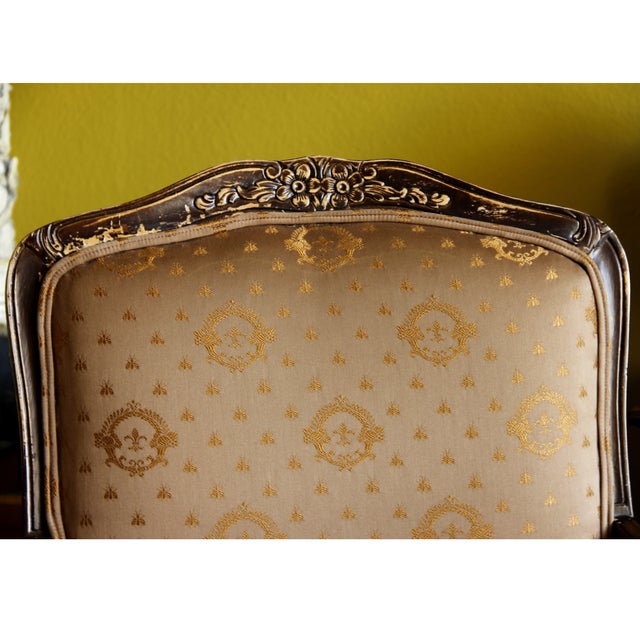 Brown Vintage Louis XV Brocade Fauteuil Chairs - A Pair For Sale - Image 8 of 9
