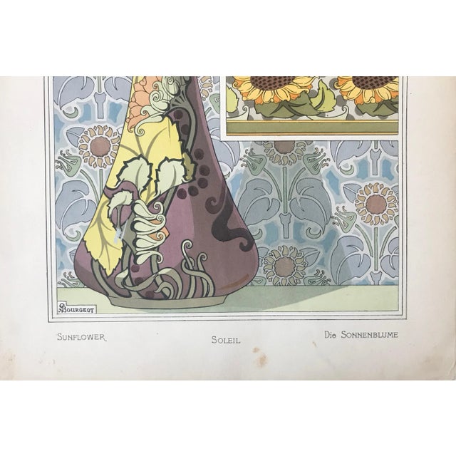 Late 19th Century 1896 French Decorator Pochoir, Sunflower (Plate 15) - Georges Bourgeot For Sale - Image 5 of 6