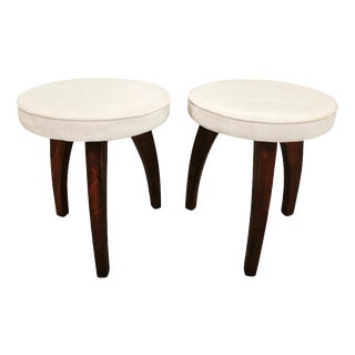 Art Deco Upholstered Beech Stools, 1940s, Set of 2 For Sale