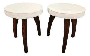 Art Deco Upholstered Beech Stools, 1940s, Set of 2