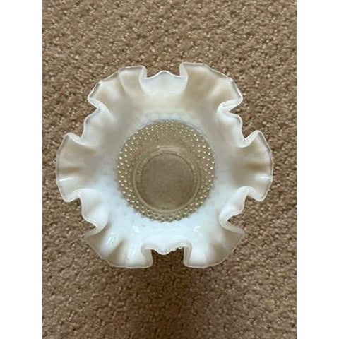 Vintage Fenton Art Glass 6" Tall Opalescent Hobnail Vase Ruffled Top Circa 1960's For Sale - Image 4 of 12
