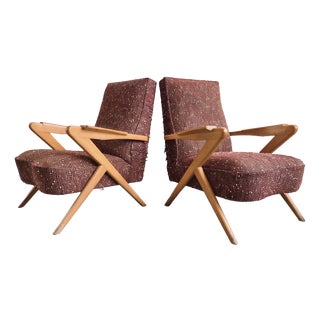 Mid-Century Modern French Compass Feet Chairs in Beech from Erton, 1950s, Set of 2 For Sale