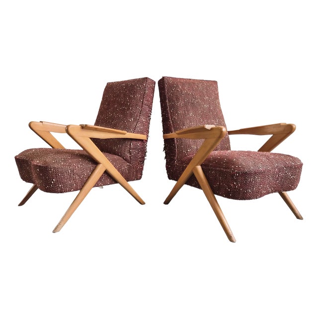 Mid-Century Modern French Compass Feet Chairs in Beech from Erton, 1950s, Set of 2 For Sale