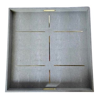 Vintage Large Gray Shagreen & Brass Tray For Sale