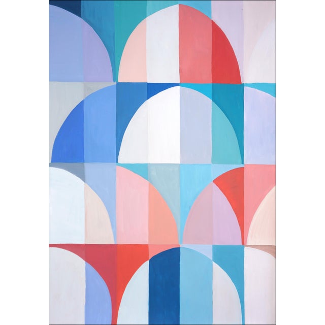Modern Abstract Triptych of Geometric Grid Patterns, Bauhaus Bright Summer, Acrylic Paint on Watercolor Paper by Natalia Roman, 2026 For Sale - Image 4 of 11