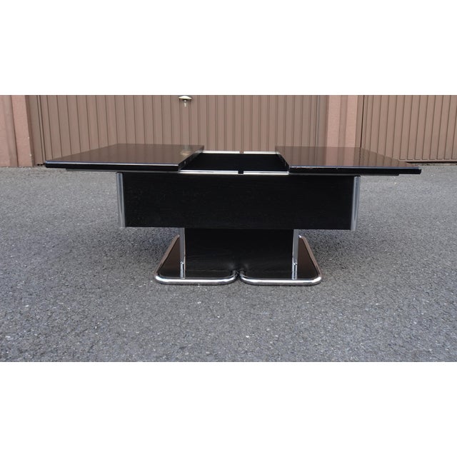 Vintage Italian Chrome and Black Ebonised Wooden Coffee Table with Hidden Bar, 1970s For Sale - Image 6 of 18