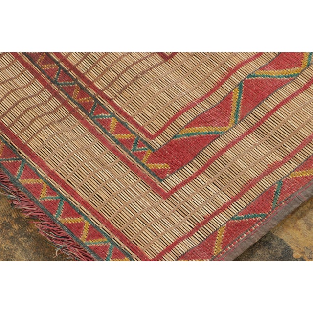 Animal Skin Vintage Square Tuareg Mat in Red and Green Tribal Geometric Patterns For Sale - Image 7 of 7