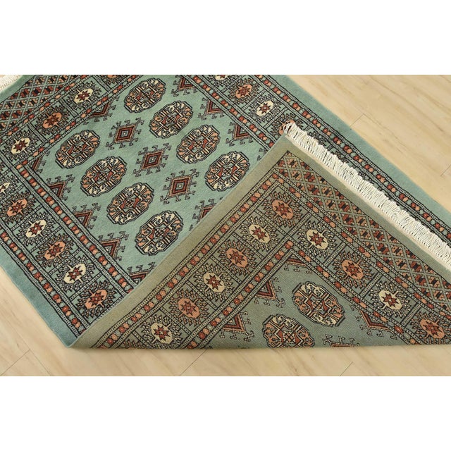 Bokhara Rug 3’2” X 5’2” Green Wool Tribal Hand-Knotted Oriental Carpet For Sale - Image 10 of 11