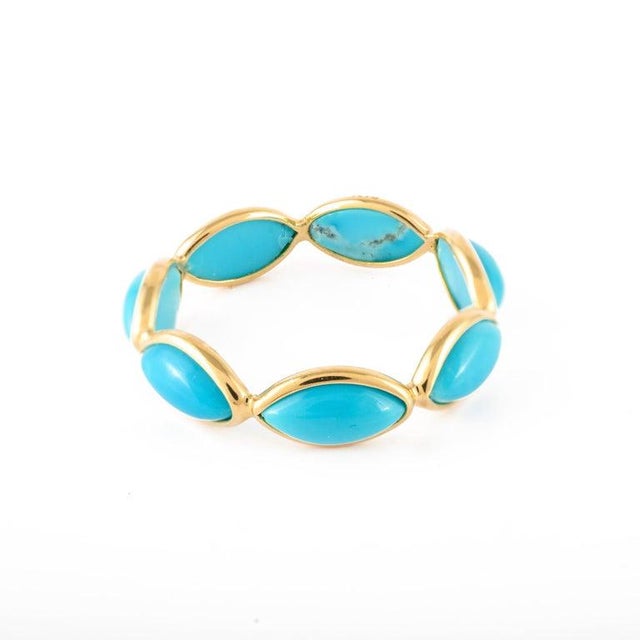 Turquoise Marquise Cut Turquoise Eternity Band Size 5.5 For Sale - Image 8 of 9