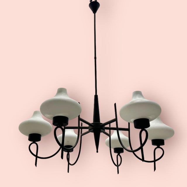 Italian Opaline Bronze Chandelier, 1950s For Sale - Image 4 of 14
