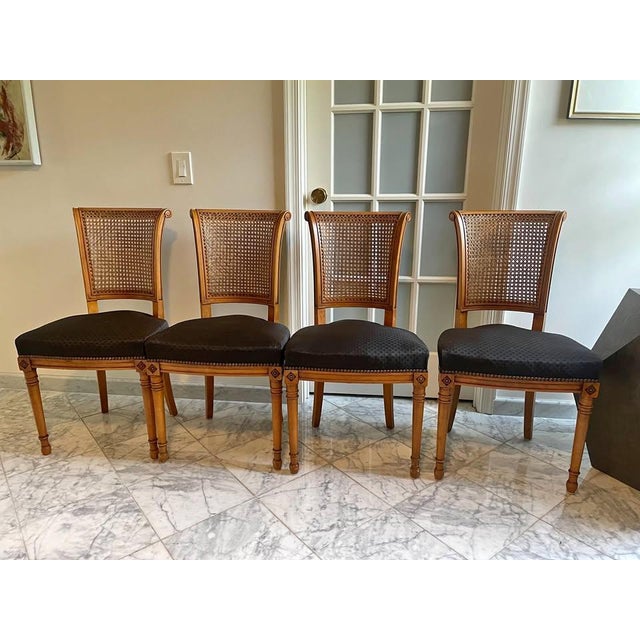 c.1940s Directoire Neoclassical French Regency Fruitwood Cane Back Dining Chairs, Set of 4 For Sale - Image 9 of 17