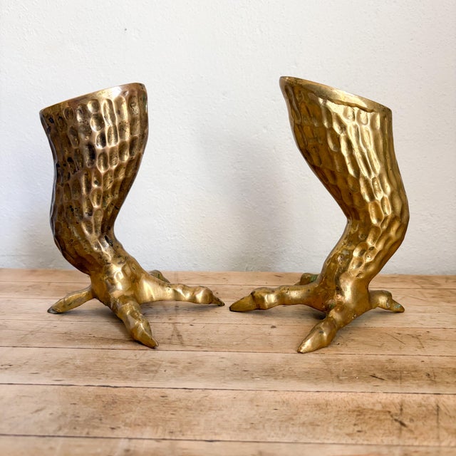 Mid-Century Modern Pair of Midcentury Brass Talon Candlestick Holders For Sale - Image 3 of 12