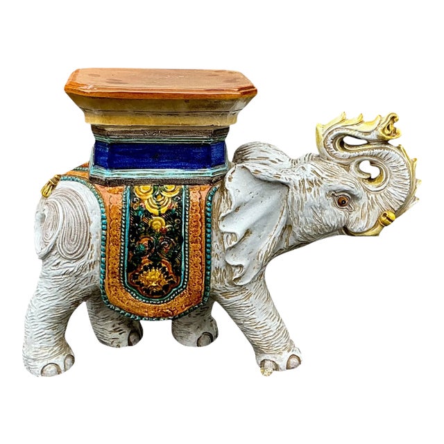 Mid-Century Italian Hollywood Regency Terracotta Elephant Garden Seat Side Table For Sale