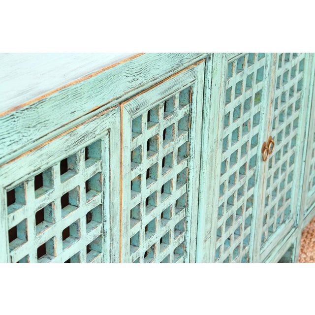 Long Oriental Jade Lattice Sideboard Cabinet For Sale - Image 9 of 11