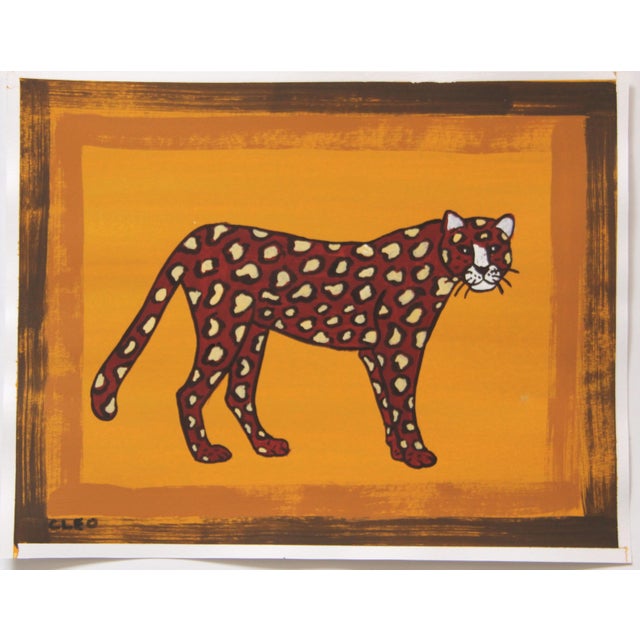 Cleo Plowden Leopard Cheetah Expressionist Minmalist Tan Gldenrod Sienna Original Painting Cleo Plowden For Sale - Image 4 of 5