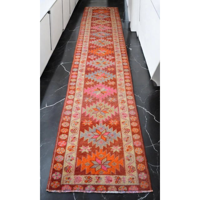 Turkish 1970s Vintage Hand Knotted Tribal Turkish Runner - 2'9' X 13'11' For Sale - Image 3 of 11