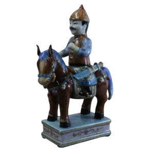 Oriental Vintage Handmade Ceramic Qing Man Riding Horse Figure