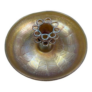 Louis C Tiffany Centerpiece 10.5” Favrile Glass Bowl W/Flower Frog Signed For Sale