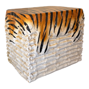 1970s Italian Faux Bamboo and Leopard Pelt Garden Stool