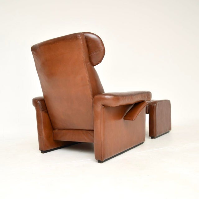 Animal Skin Set of Vintage Italian Leather Reclining Armchair and Ottoman, 1960s For Sale - Image 7 of 14