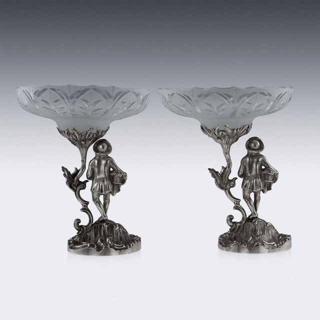 19th Century Victorian English Solid Silver Figural Comports from Charles Thomas Fox & George Fox, 1850s, Set of 2 For Sale - Image 12 of 15