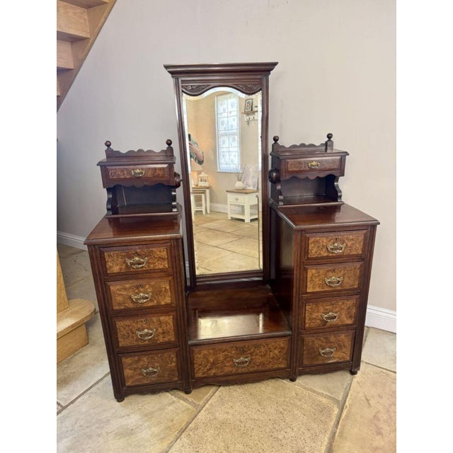 Wood Antique Victorian Burr Walnut Dressing Table, 1880 For Sale - Image 7 of 9