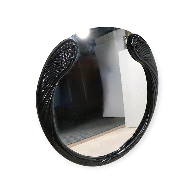 Black Hollywood Regency Black Lacquer Mirror Made in Italy C. 1970/80’s For Sale - Image 8 of 12