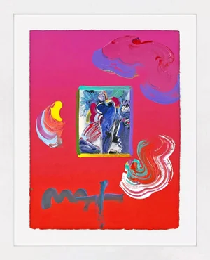 Peter Max Statue Overpaint (Unique Mixed Media on Paper), 2010