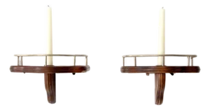 Pair Mid-Century Wood Candle Sconces