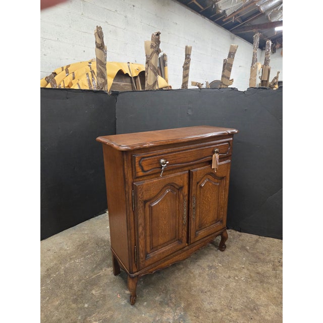 Vintage Oak French Style 2 Door Cabinet With Drawer For Sale - Image 16 of 18