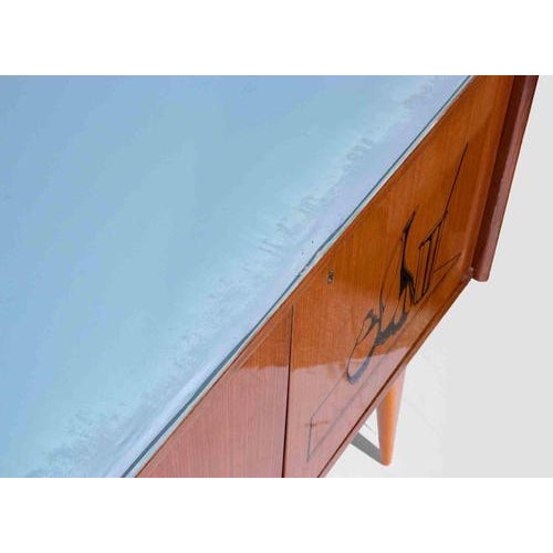 Wood Vintage Italian Sideboard with Glass Top, Mid-20th Century For Sale - Image 7 of 15