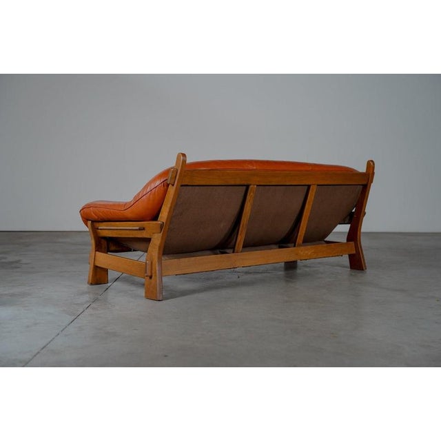 Rustic Oak and Leather 3-Seater Sofa, France, 1970s For Sale - Image 6 of 12