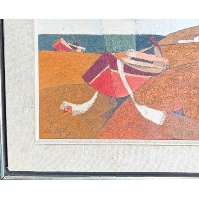 Mid Century Modernist Abstract Landscape Painting - A Boat Sits on a Beach - Signed For Sale - Image 9 of 11