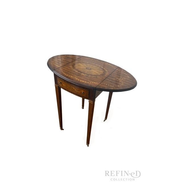 Maitland - Smith Vintage Maitland-Smith Drop Leaf Side Table With Painted Faux Marquetry, Brass Casters For Sale - Image 4 of 15